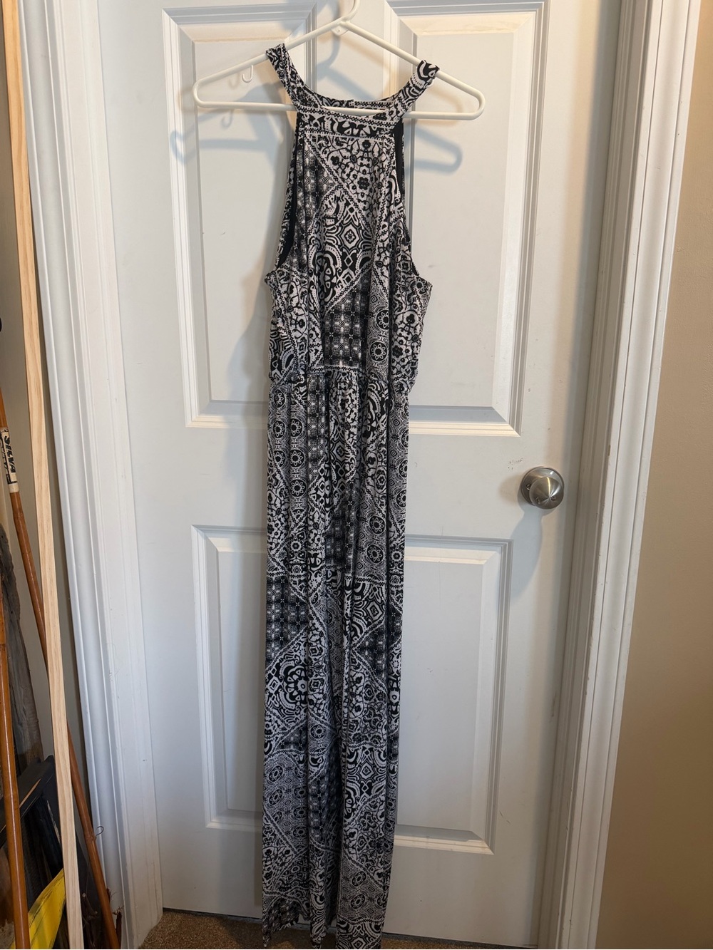 Three Hearts Black and White Halter-Style Printed Maxi Dress